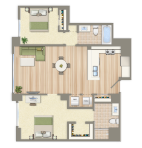2 bedroom 2 bath floorplan